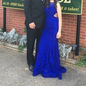 Royal Blue Beaded Prom Dress - Sleeveless Mermaid Gown